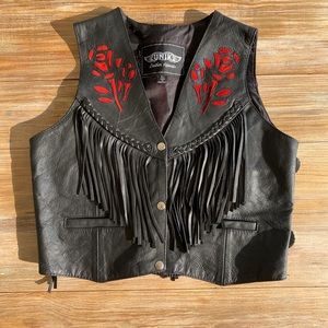 UNIK Vintage Rose Leather Vest Bikers Vest NWOT Women’s Size L